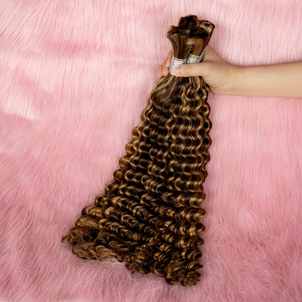 P4/27 Highlight Deep Wave Ombre Highlight Brown Bulk Soft Human Hair Bulk Deep Curly Ombre P4/27 Honey Blonde Bulk Hair Extensions Virgin Human Hair